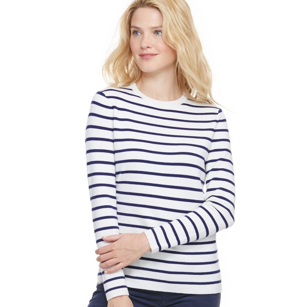 VINEYARD VINES 100% Merino Wool Striped Crewneck Sweater Navy Blue White XS
